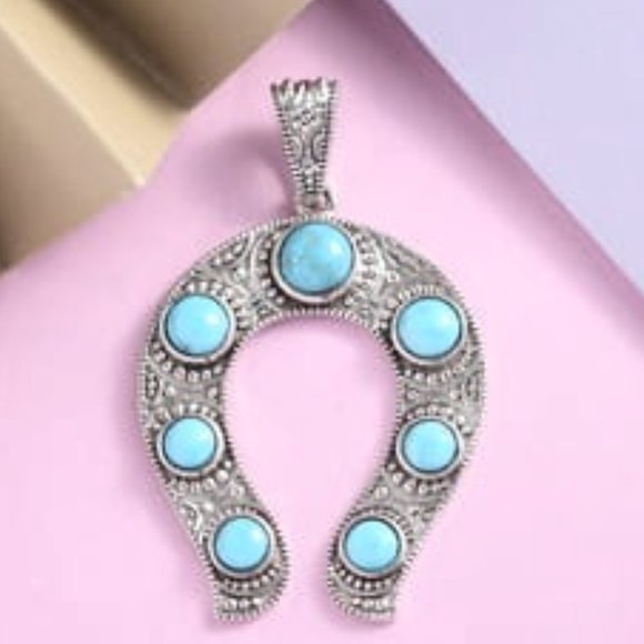 Lg Blue Ridge Turquoise Horseshoe Pendant in Sterling Silver on 24" Necklace NWT - Picture 8 of 12
